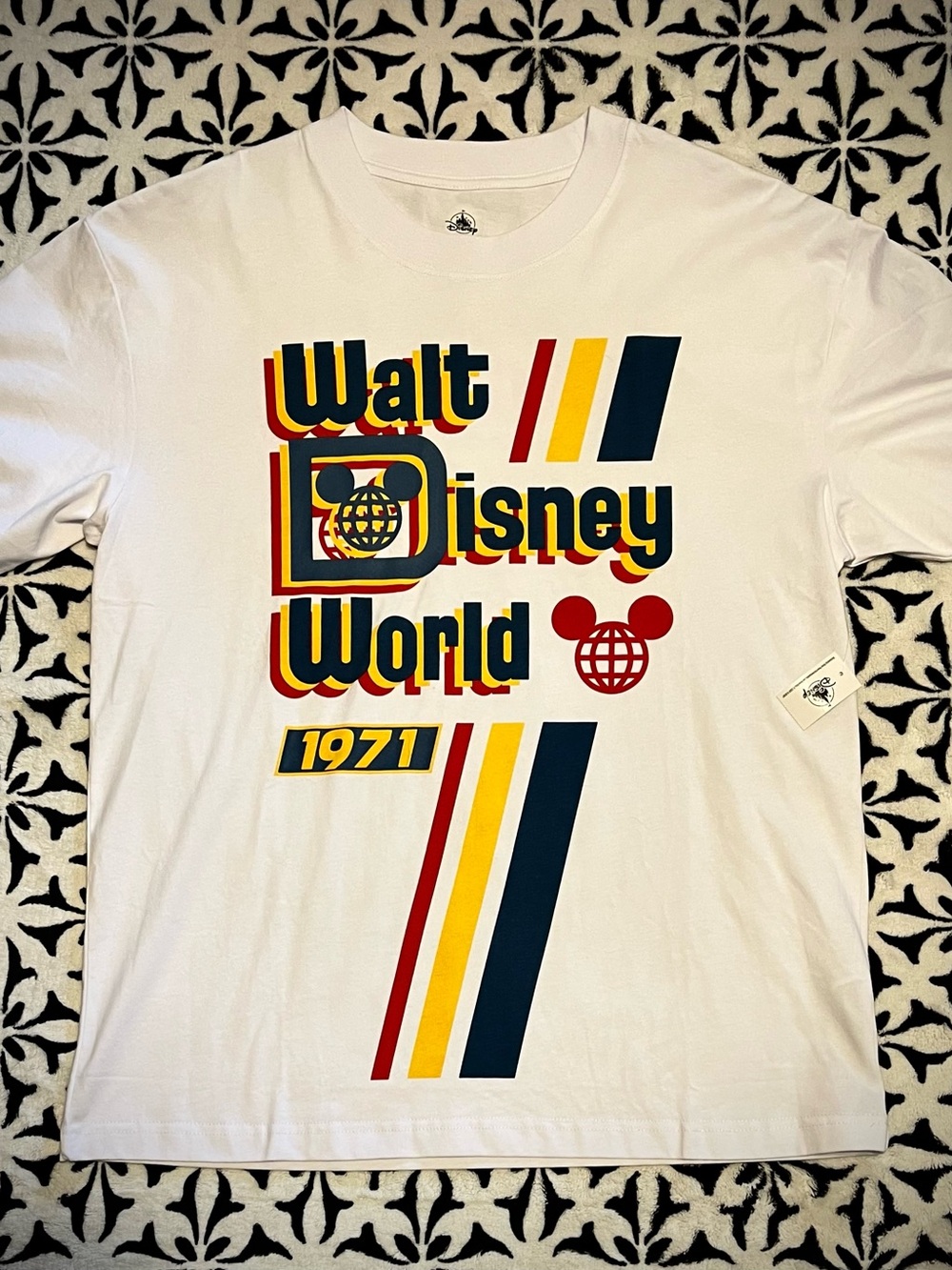 Disney White Short Sleeve Tee with Red, Yellow & Navy Retro Graphic